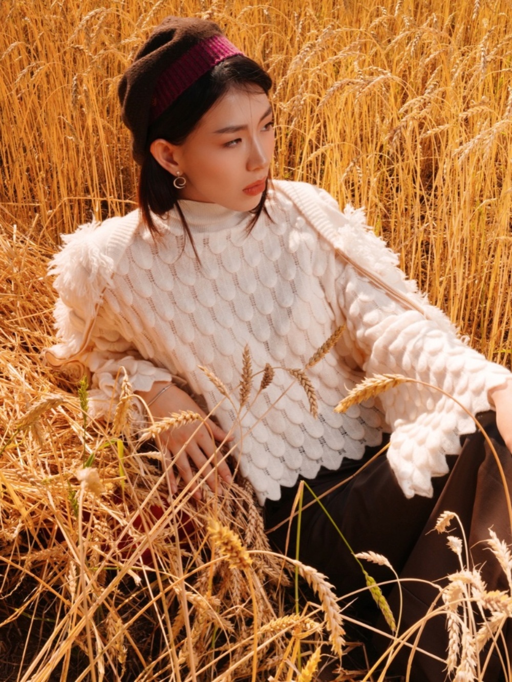 Hi-neck cropped 100% Mongolian cashmere sweater